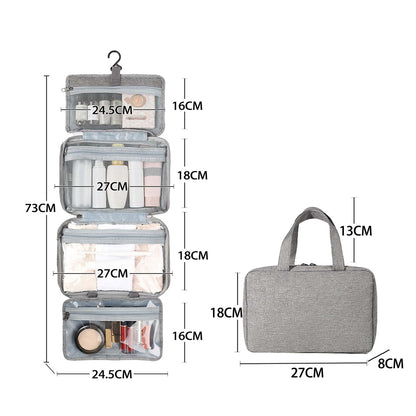 Gray Waterproof 4-Fold Hanging Toiletry Bag with Wet/Dry Separation for Australian Travel & Cosmetics