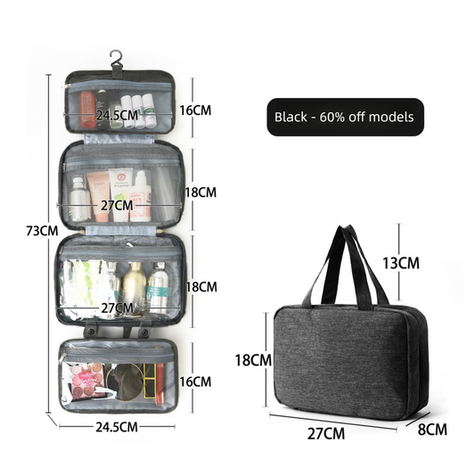 Black Waterproof 4-Fold Hanging Toiletry Bag with Wet/Dry Separation for Australian Travel & Cosmetics