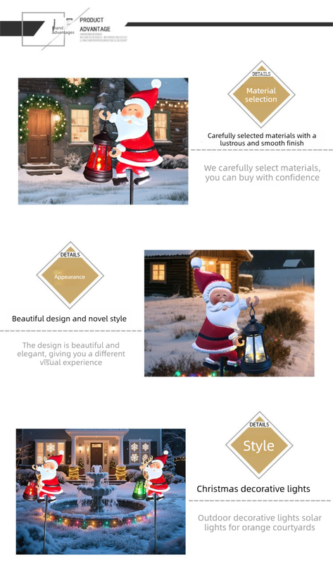 Warm white light Solar Powered Christmas Garden Stake - Metal Santa Claus with Glowing Lantern - Warm White LED Outdoor Decoration - 82cm Height