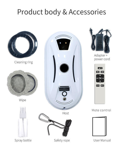 Smart Robot Window Cleaner - Automatic Glass Cleaning Washer with Remote Control - 2800Pa Suction & UPS Safety System - Includes 10 Microfibre Pads