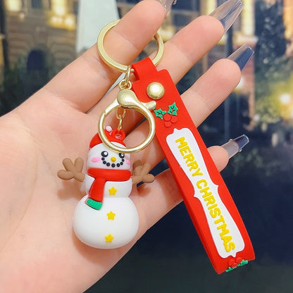 6PCS Christmas Silicone Keychain Cute Santa Snowman Bag Charm Festive Keyring for Kris Kringle Gifts