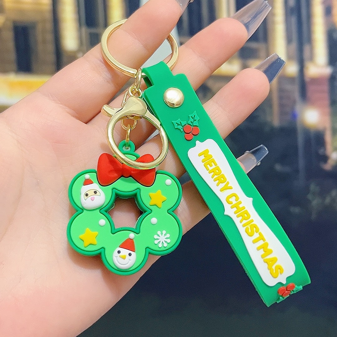 5 PCS Christmas Silicone Keychain Cute 3D Reindeer Penguin Tree Designs Bag Charm Keyring