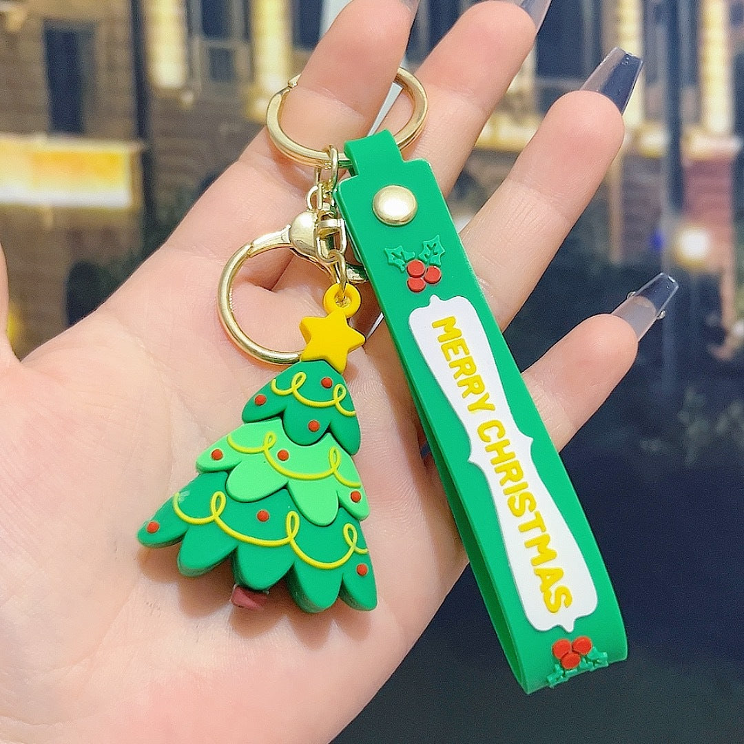 5 PCS Christmas Silicone Keychain Cute 3D Reindeer Penguin Tree Designs Bag Charm Keyring