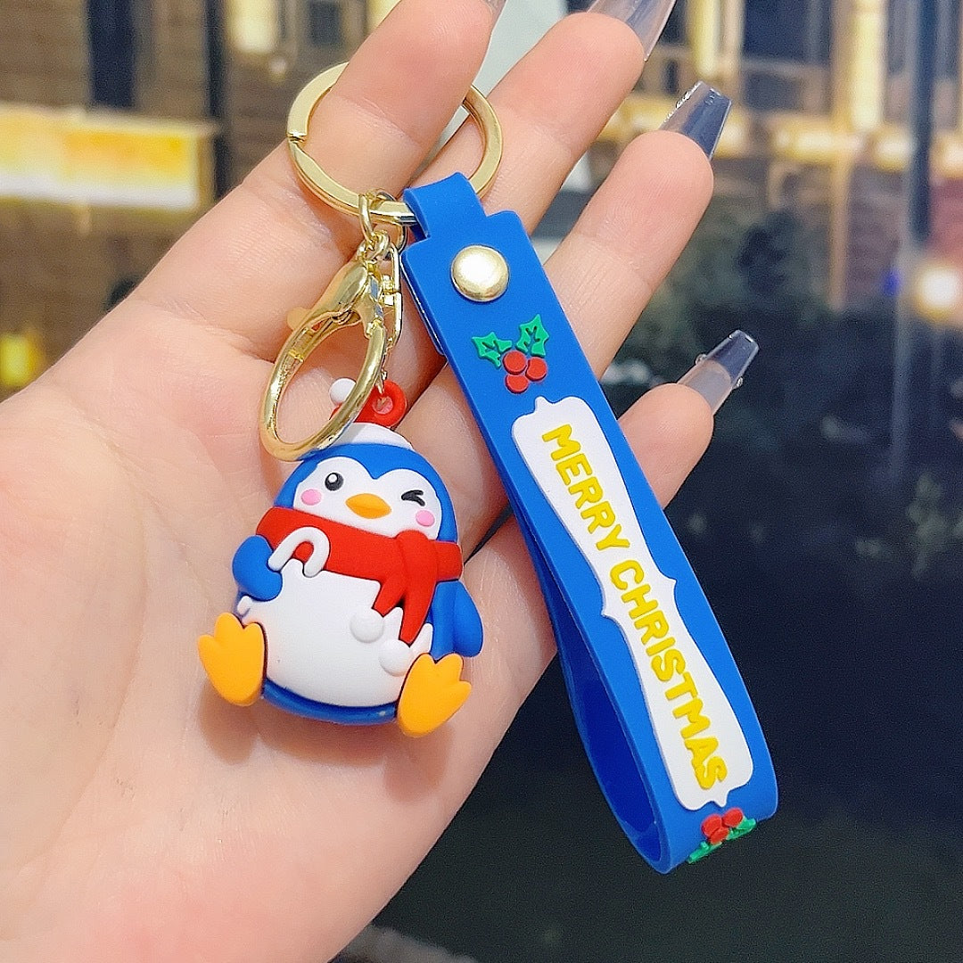 5 PCS Christmas Silicone Keychain Cute 3D Reindeer Penguin Tree Designs Bag Charm Keyring