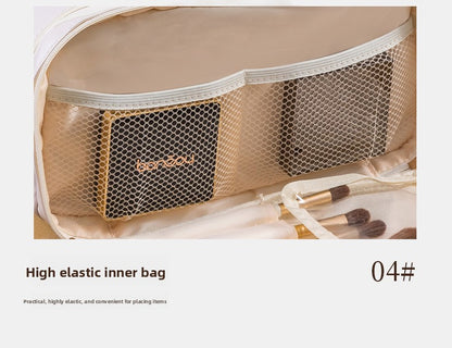 Black Large Capacity PU Leather Makeup Bag Dual Zipper Cosmetic Case Waterproof Travel Toiletry Organiser with Brush Compartment