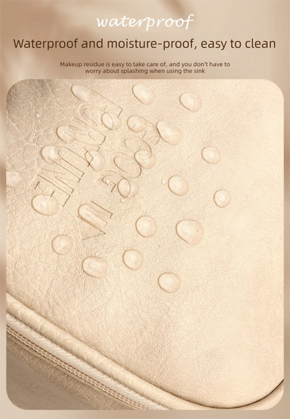 Luxury Cream Beige Large Capacity Makeup Bag – 3-Layer Double Zipper Travel Toiletry Organizer with Waterproof TPU Brush Holders