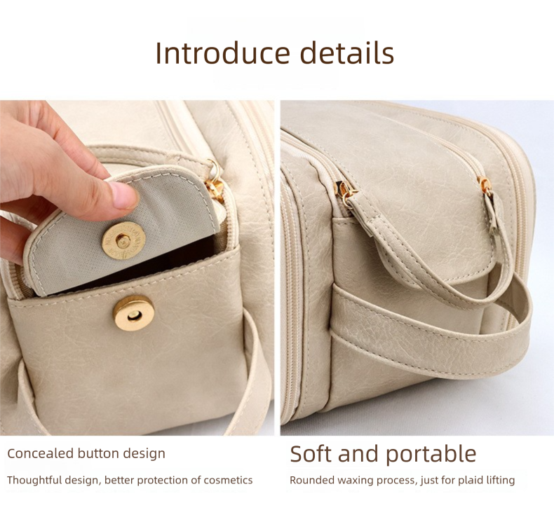 Large Pink PU Leather Makeup Bag Dual Zipper Cosmetic Travel Case Waterproof Toiletry Organiser with Brush Compartment