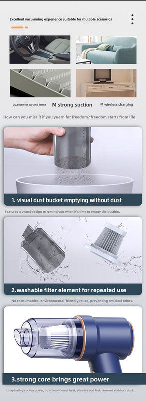 Cordless Handheld Car Vacuum Cleaner 2-in-1 Air Duster Blower 120W High Power Portable Mini Detailer for Auto Home Office Phantom Black