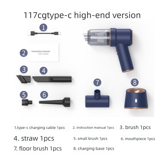 2-in-1 Cordless Handheld Car Vacuum Cleaner 120W High Power Suction and Blower Portable Mini Duster for Auto and Home Blue