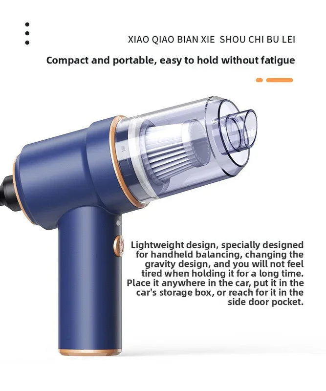 2-in-1 Cordless Handheld Car Vacuum Cleaner 120W High Power Suction and Blower Portable Mini Duster for Auto and Home Blue