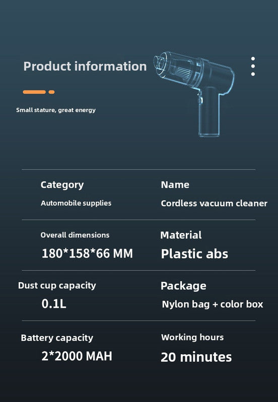 2-in-1 Cordless Handheld Car Vacuum Cleaner 120W High Power Suction and Blower Portable Mini Duster for Auto and Home Blue