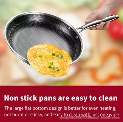Stainless Steel Non-Stick Frying Pan 28CM Honeycomb Wok Skillet with Lid Induction Compatible Cookware Silver