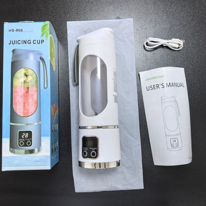 Portable Blender USB Rechargeable Juicer Cup Personal Smoothie Maker with Digital Display and Stainless Steel Blades White Ideal for Travel Gym and Office