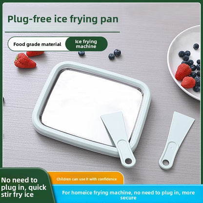 Green DIY Rolled Ice Cream Maker Pan Instant Frozen Yoghurt & Sorbet Tray 304 Stainless Steel No Electricity Required with Spatulas