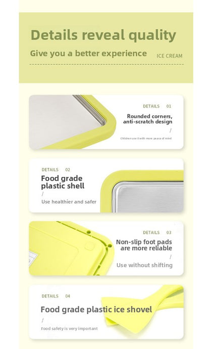 Green DIY Rolled Ice Cream Maker Pan Instant Frozen Yoghurt & Sorbet Tray 304 Stainless Steel No Electricity Required with Spatulas