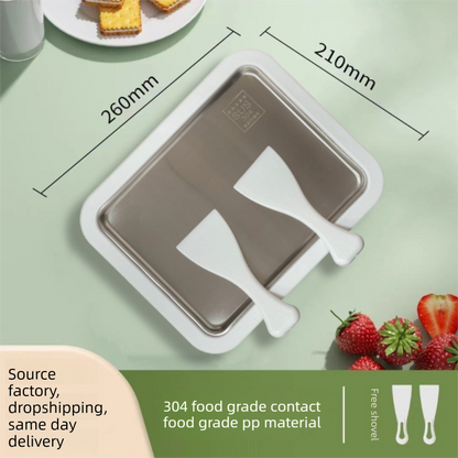 White DIY Rolled Ice Cream Maker Pan Instant Frozen Yoghurt & Sorbet Tray 304 Stainless Steel No Electricity Required with Spatulas