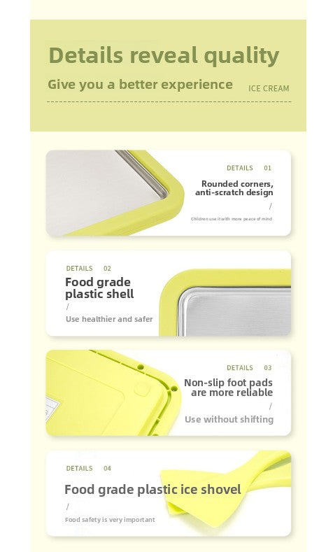 White DIY Rolled Ice Cream Maker Pan Instant Frozen Yoghurt & Sorbet Tray 304 Stainless Steel No Electricity Required with Spatulas