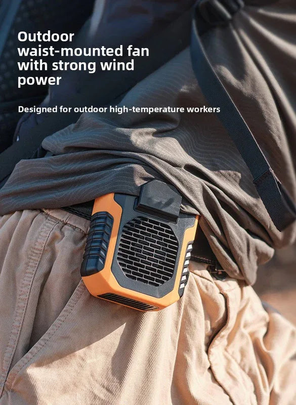Portable Waist Clip Fan 6000mAh Rechargeable Personal Air Conditioner with Power Bank Function Heavy Duty Wearable Belt Fan for Tradies Camping and Outdoor Work Orange