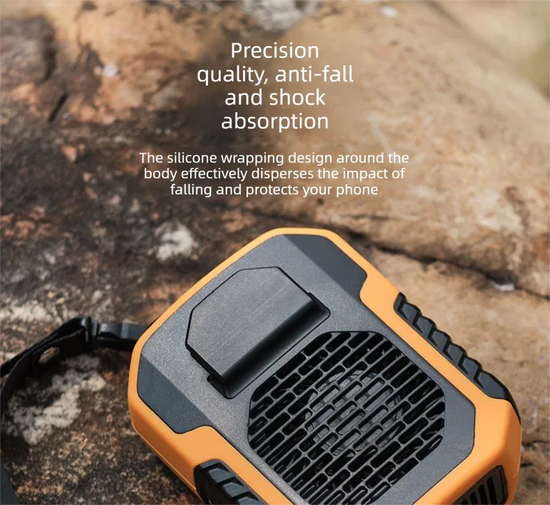 Portable Waist Clip Fan 6000mAh Rechargeable Personal Air Conditioner with Power Bank Function Heavy Duty Wearable Belt Fan for Tradies Camping and Outdoor Work Orange