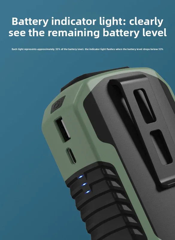 Portable Waist Clip Fan 6000mAh Rechargeable Personal Air Conditioner with Power Bank Function Heavy Duty Wearable Belt Fan for Tradies Camping and Outdoor Work Black