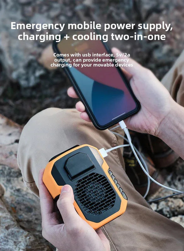 Portable Waist Clip Fan 6000mAh Rechargeable Personal Air Conditioner with Power Bank Function Heavy Duty Wearable Belt Fan for Tradies Camping and Outdoor Work Black