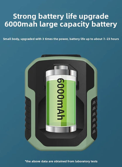 Portable Waist Clip Fan 6000mAh Rechargeable Personal Air Conditioner with Power Bank Function Heavy Duty Wearable Belt Fan for Tradies Camping and Outdoor Work Green