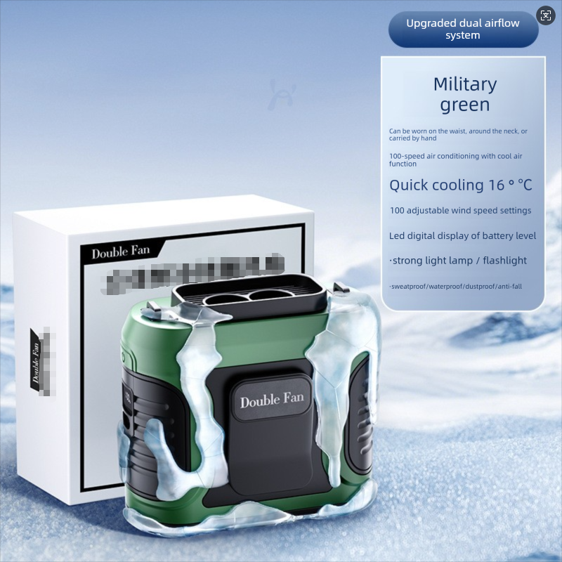 Waist Clip Fan 6000mAh Rechargeable Portable Personal Fan with Dual Outlet 13500RPM High Speed Airflow for Outdoor Work Green