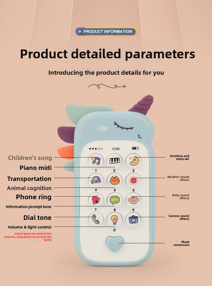 Unicorn Baby Toy Phone Music & Light Learning Mobile Teether for Toddlers Interactive English Educational Gift Pink