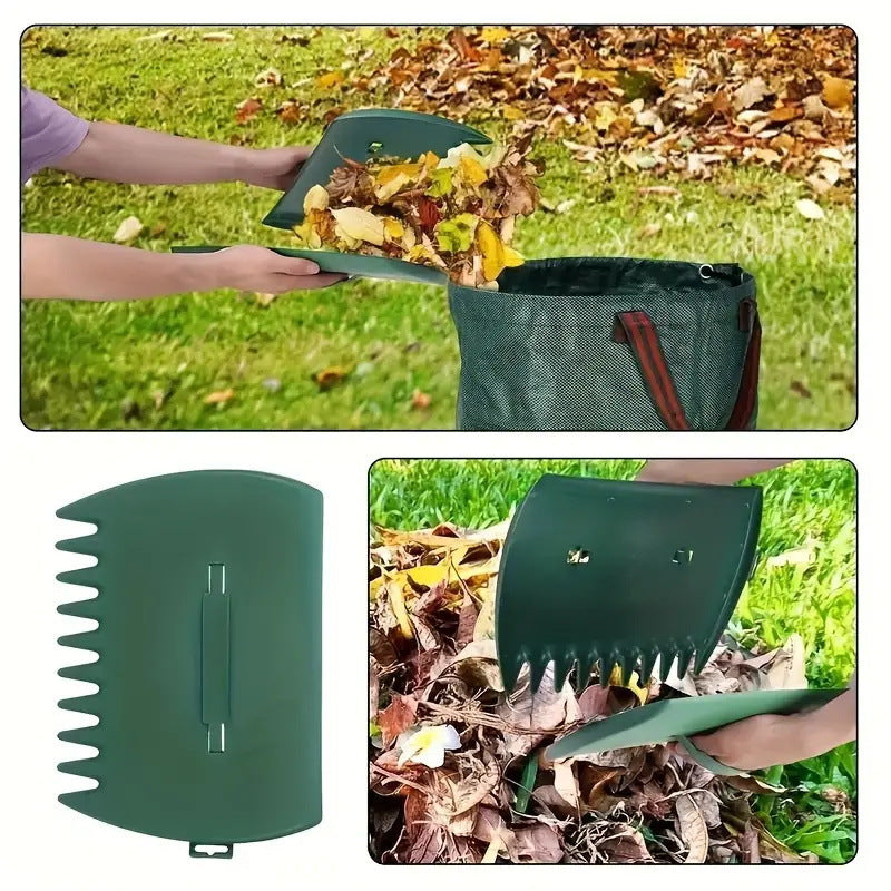 Pair of Horticultural Leaf Rake Hand Tools Set Large Plastic Claw Grabber Ideal for Collecting Yard Debris, Grass Clippings, and Scraps Light green