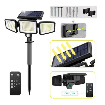 Solar Garden Lights Outdoor Motion Sensor 210 LED - 2-in-1 Ground Spike & Wall Mount Flood Light with Remote IP65 Waterproof for Pathway & Yard