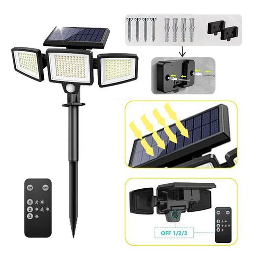 Solar Garden Lights Outdoor Motion Sensor 210 LED - 2-in-1 Ground Spike & Wall Mount Flood Light with Remote IP65 Waterproof for Pathway & Yard