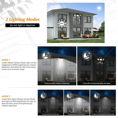 Solar Garden Lights Outdoor Motion Sensor 210 LED - 2-in-1 Ground Spike & Wall Mount Flood Light with Remote IP65 Waterproof for Pathway & Yard