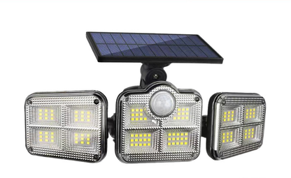 Solar Security Lights Outdoor Motion Sensor 122 LED - 3 Adjustable Heads Flood Light with Remote IP65 Waterproof for Garden & Garage