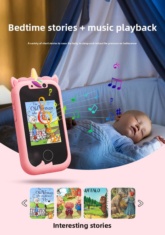 Kids Unicorn Smart Phone Toy with Dual Camera and IPS Touch Screen Educational Games MP3 Music Player 512MB Card Included Pink Silicone Case Ideal for Girls Gift