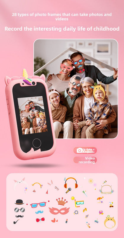 Kids Smart Phone Toy with Dual Camera and IPS Touch Screen Green Dinosaur Silicone Case Educational Games MP3 Music Player 512MB Card Included Ideal Gift for Boys