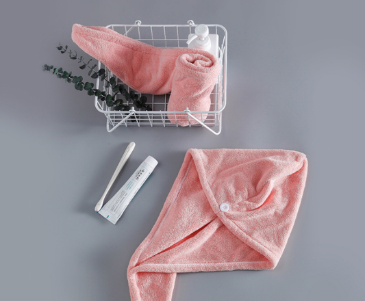 Soft Microfibre Hair Drying Towel Wrap - Super Absorbent Coral Fleece Turban with Secure Button - Quick Dry Bath Head Cap for Wet Hair & Spa - Crimson