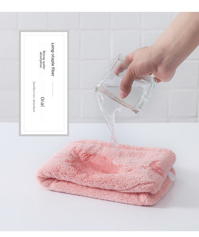 Soft Microfibre Hair Drying Towel Wrap - Super Absorbent Coral Fleece Turban with Secure Button - Quick Dry Bath Head Cap for Wet Hair & Spa - Light blue