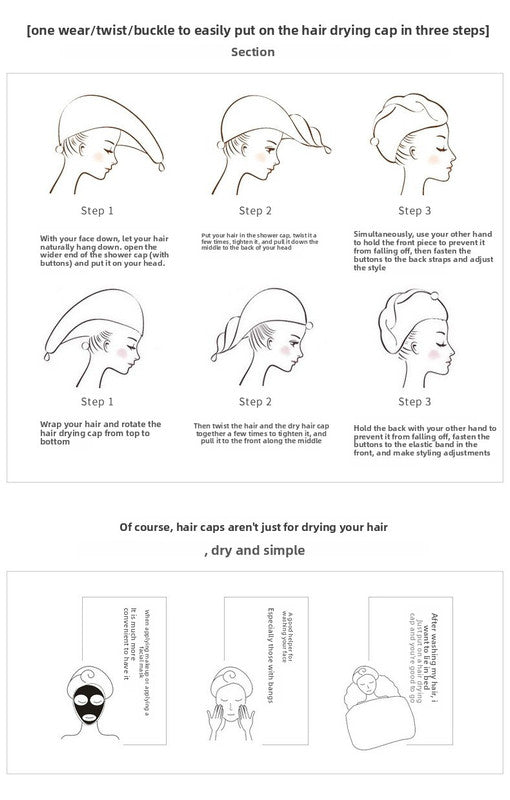 Soft Microfibre Hair Drying Towel Wrap - Super Absorbent Coral Fleece Turban with Secure Button - Quick Dry Bath Head Cap for Wet Hair & Spa - Light blue