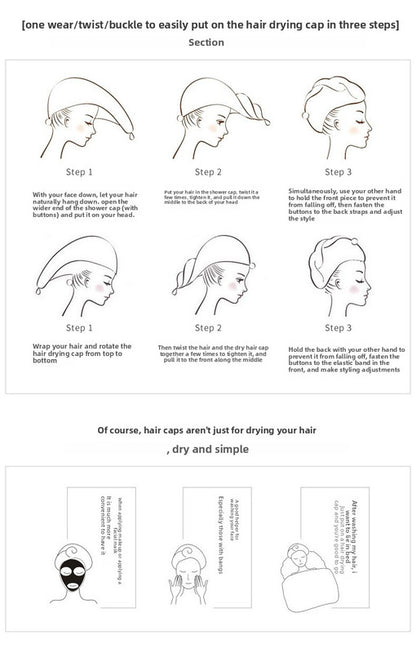 Soft Microfibre Hair Drying Towel Wrap - Super Absorbent Coral Fleece Turban with Secure Button - Quick Dry Bath Head Cap for Wet Hair & Spa - Light blue