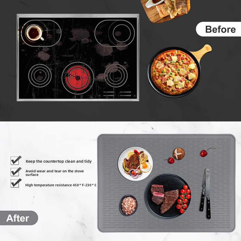 Silicone Stove Top Cover 92x52cm Heat Resistant Electric Cooktop Protector Mat for Kitchen Benchtop and Laundry Dark gray