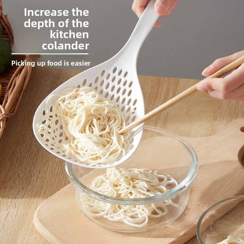 2 Pack Large Skimmer Slotted Spoon Colander Scoop - Long Handle Heat Resistant Food Strainer for Pasta, Noodles & Dumplings - White & Orange