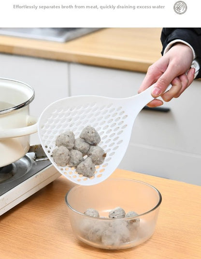 2 Pack Large Skimmer Slotted Spoon Colander Scoop - Long Handle Heat Resistant Food Strainer for Pasta, Noodles & Dumplings - White & Orange