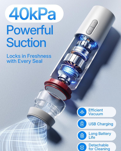 Portable Handheld Vacuum Sealer - Wireless Rechargeable Food Saver Pump - Compact Electric Kitchen Gadget for Meal Prep & Sous Vide - White