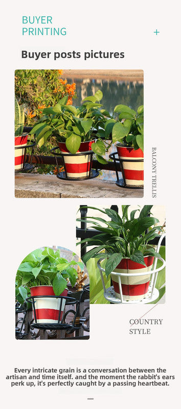 Hanging Flower Pot Holder Metal Balcony Railing Planter Basket Round Iron Rack with Mesh Bottom Fits up to 6cm Rail for Fence & Patio White