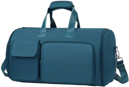 Convertible Travel Garment Bag Large Duffel Suit Carrier with Shoe Compartment & Hidden Backpack Straps Waterproof  Blue