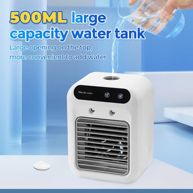 Portable 500ml Large-Capacity Air Cooler Fan - 9-Blade Strong Wind & Wide-Angle Oscillation, Easy Top-Fill Desktop Evaporative Humidifier