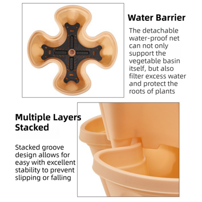 Red 3-Tier Stackable Strawberry & Vegetable Planter with Mobile Wheel Tray - Space-Saving Vertical Gardening System