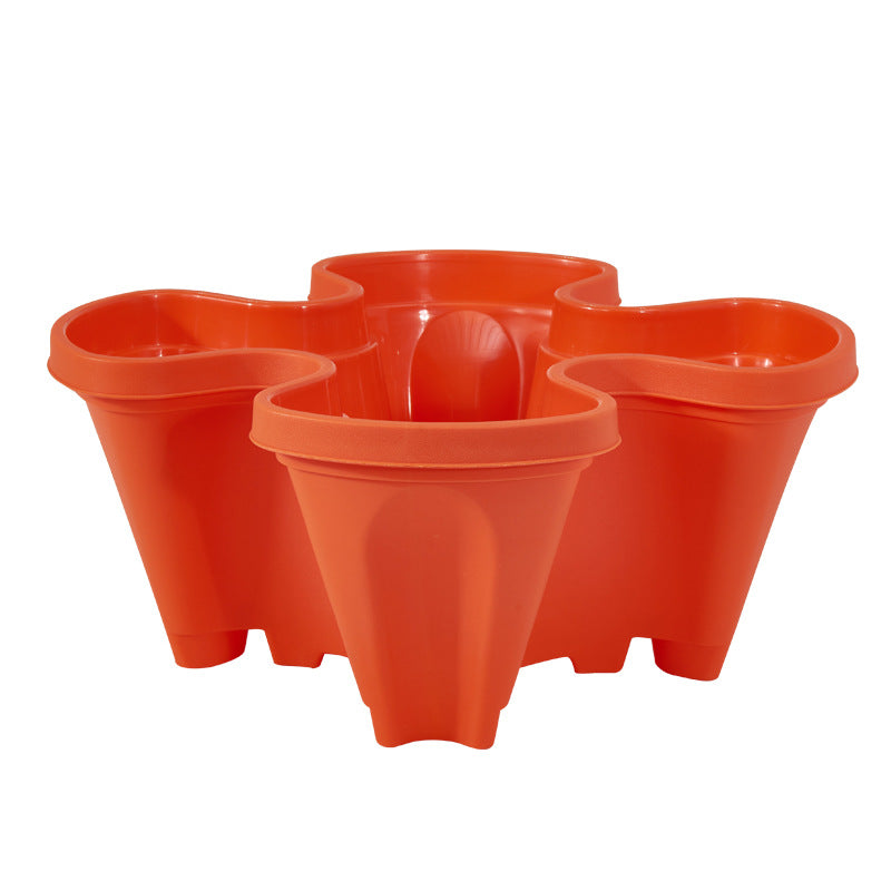 Red 3-Tier Stackable Strawberry & Vegetable Planter with Mobile Wheel Tray - Space-Saving Vertical Gardening System