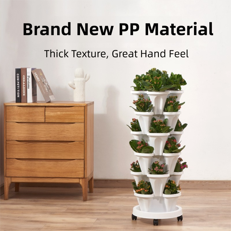 Purple 3-Tier Stackable Strawberry & Vegetable Planter with Mobile Wheel Tray - Space-Saving Vertical Gardening System