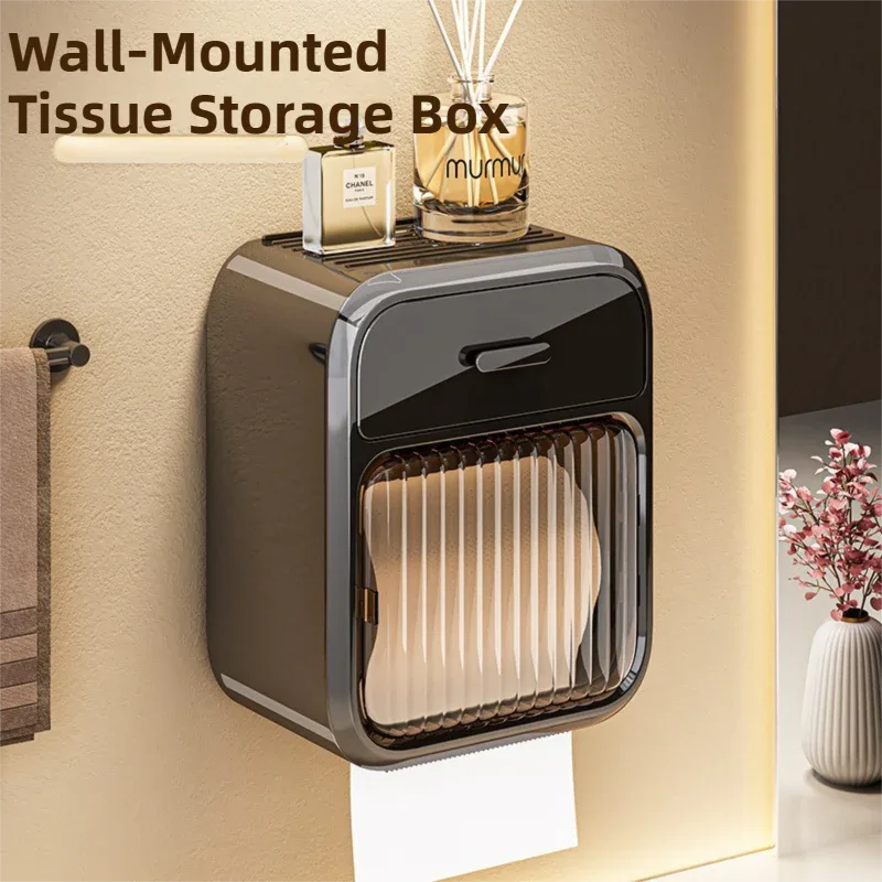 Mint Green No-Drill Wall Mounted Toilet Paper Holder with Storage Shelf and Drawer - Waterproof Bathroom Tissue Dispenser for Roll & Face Tissue - Mekamart Australia